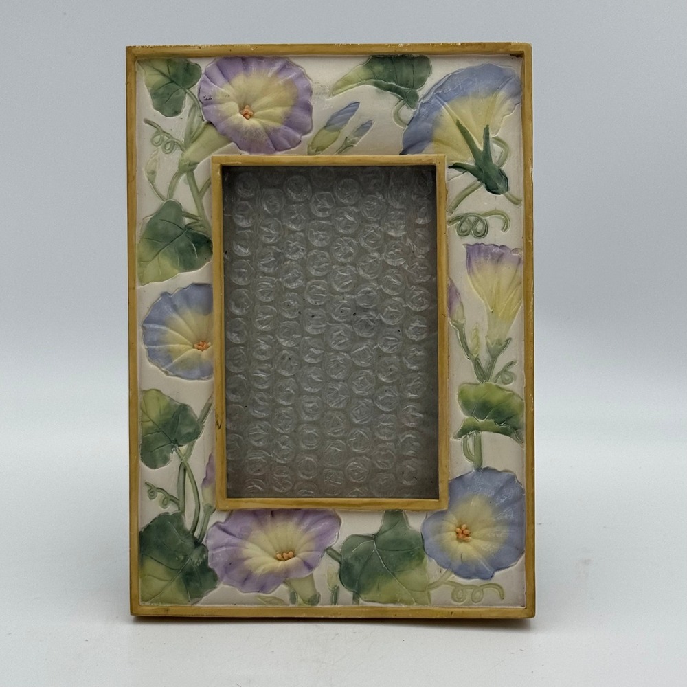 Vintage Morning Glory Floral Picture Frame 3.5x5 Tabletop Easel Back 6x8 Inch